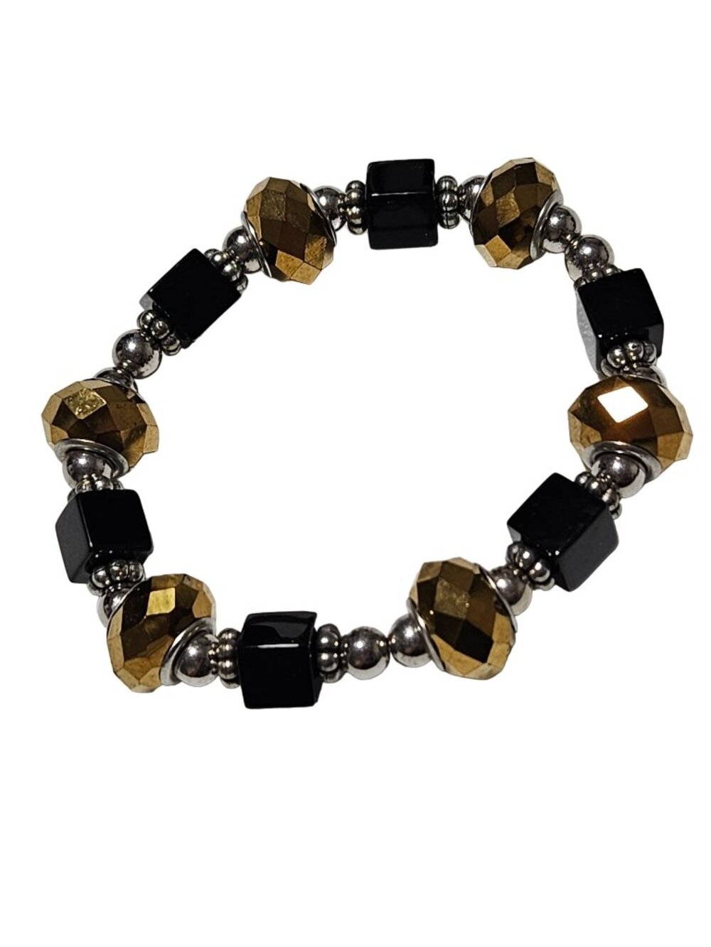 Art Deco Beaded Bracelet Black Gold Glam Cocktail Retro Fashion Jewelry Women